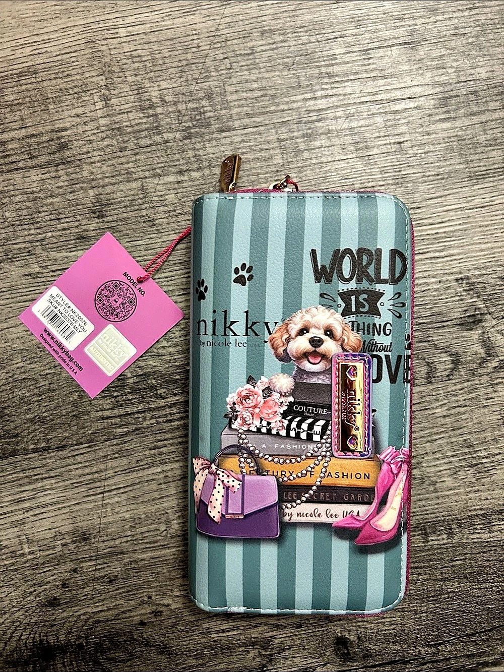 nikky by nicole lee Meant to Love Me Double Zip Around Wallet Green & Pink
